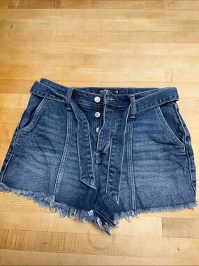 Hollister Dark Blue Tie-Waist Frayed Hem Denim Shorts